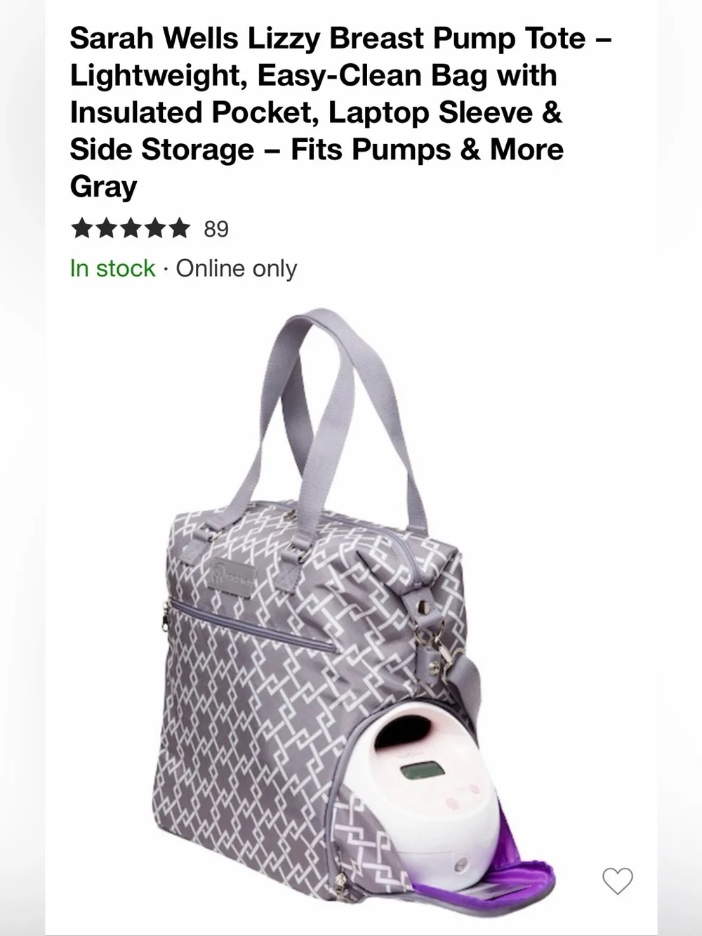 Sarah Wells Lizzy Breast Pump Tote - Gray Geometric
